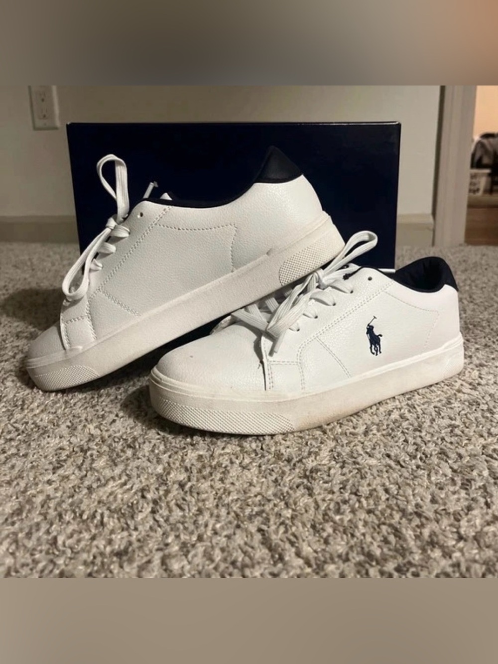 Polo by Ralph Lauren Kid’s White Sneakers with Navy Pony and Black Heel Tab